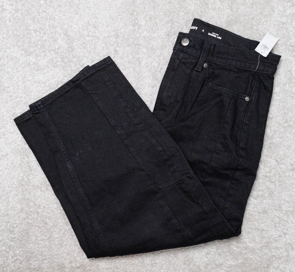 Old Navy High Rise Jet Black Barrel Leg Jeans Denim Womens Size 8 NWT